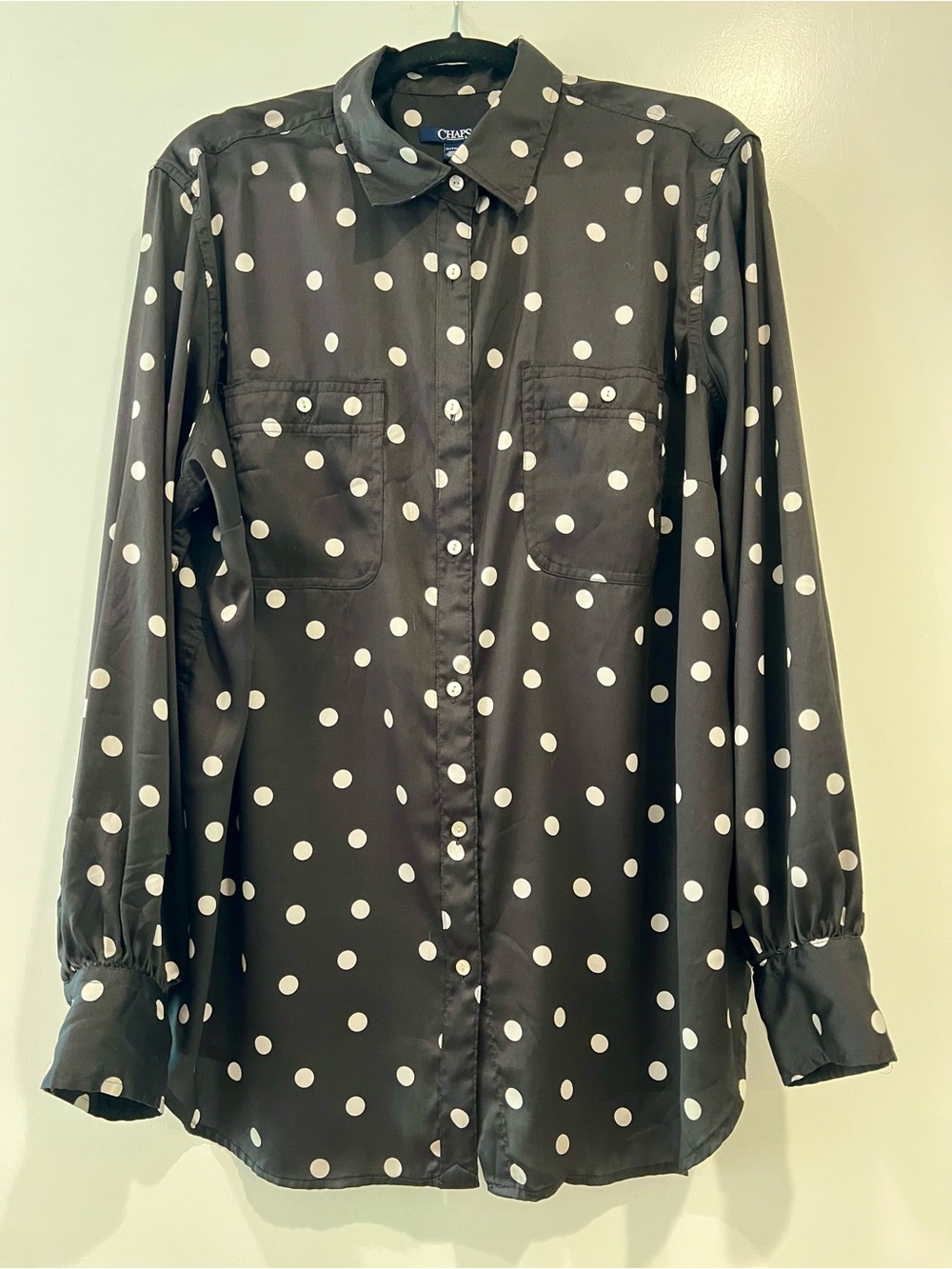 Chaps Black and White Polka Dot Button-Down Shirt